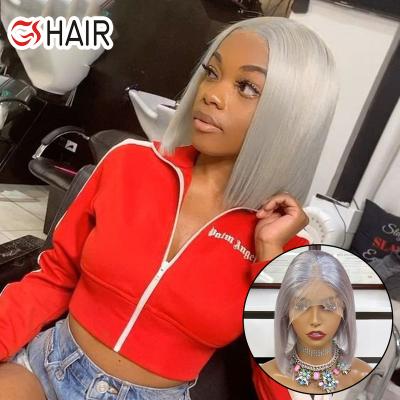 China Short Straight Bob Lace Front Human Hair Wigs Colored Virgin Hair Wigs Pre Plucked 613 Gray Pink Blue Orange Yellow Hair Wigs for sale