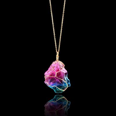 China Fashionable Colorful Crystal Gold Rainbow Quartz Healing Natural Stone Stone Pendant Necklace Jewelry For Christmas Gift for sale