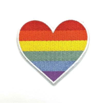 China Viable Hot Sale Rainbow Heart Embroidery Custom Iron On Patch for sale