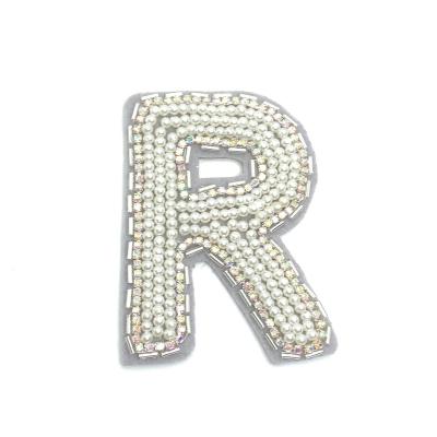 China Handmade Custom Letter R Rhinestone Beaded Applique Iron On Patches For Clothing for sale