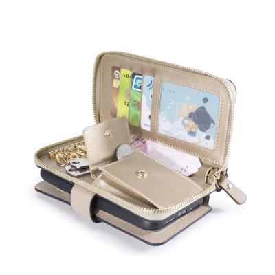 China Multi-functional design Two-in-one multi-functional double-zipper handbag with multi-card slot and key chain for iphone 8plus for sale