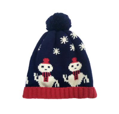 China COMMON Custom Winter Knitted Christmas Snowman Pattern Beanie Hats with Pompom for sale