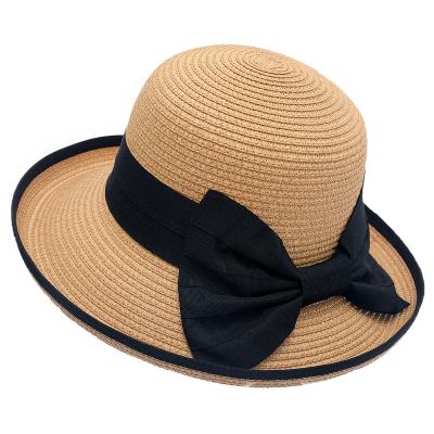 China Character 2022 New Straw Hat For Women Fold Up Brim Lady Hat With Back Bow For Outdoor for sale