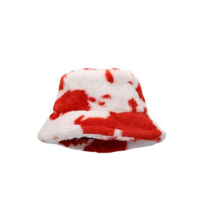 China Fashionable Foldable Picture Cow Print Bucket Hat Women Faux Fur Bucket Hat for sale