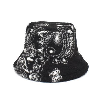 China Image Fashion Black Bucket Hat Very Soft Women's Winter Faux Fur Fuzzy Bucket Hat for sale