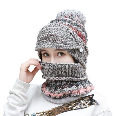 China COMMON Women's Scarf Winter Sets Women Girls Accessories Hat Mask Collar Face Shield Balaclava Ball Scarf Knitted Hat for sale