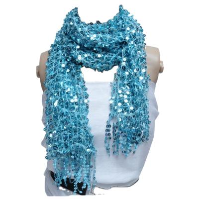 China Long 30 holes all over the sky blue star sequin bling scarf for sale