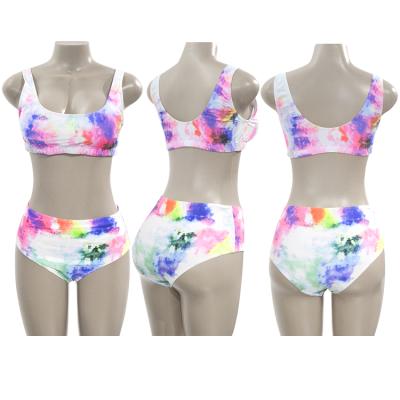 China OEM Logo Women Breathable Tie Dye Wrap Bikini Swimwear With Mesh Beach Skirt 3 Piece Swimsuits for sale