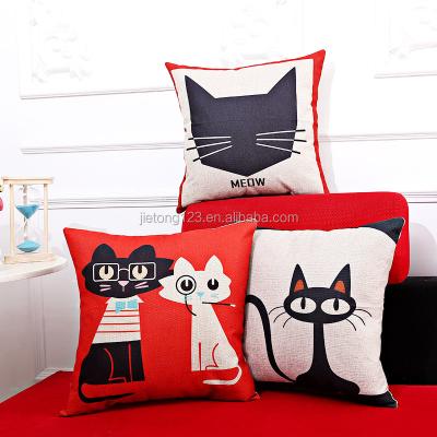 China Massage 2021 Cute Print Canvas Cat Themed Cushion Cover Cat Canvas Pillowcase Cotton Fox Cushion Covers for sale