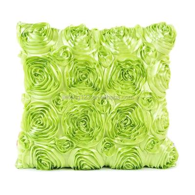 China 2021 Rose Satin Cushion Cover Decorative jacquard ribbon embroidery rose pillow tiles for sofa for sale