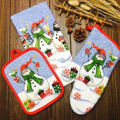 China Eco-Friendly Key Supports Oven Mitt Kitchen Towel And Pot Rack Kitchen Set Snowman Christmas for sale