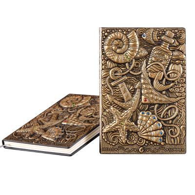 China Retro Hardcover Book Bottom Water World Notebook A5 Bronze Leather Summer Relief Notebook Travel Stereo Diary Hello for sale