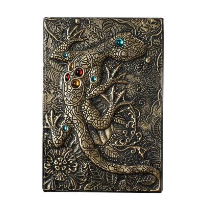 China A5 hardcover book lizard cover leather notebook, 3D classic creative embossed leather notebook, travel diary for sale