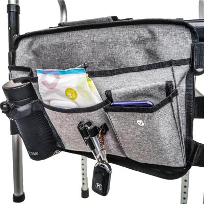 China Walker Bag Double Sided Hands Free Folding Multi Pockets Pendant Walker Rollator Scooter Organizer Bag Double Sided With Cup Holder for sale