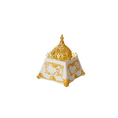 China Arabic Middle East Incense Censer Resin Censer Holder With Metal Gold Lid Home Decors Ornaments Small Censer Aromatherapy Burner for sale