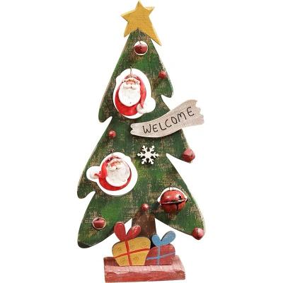 China Retro Wooden Xmas Tree Decorations Christmas Tree Ornaments Santa Snowman Bells Home Party New Year Decorations for sale