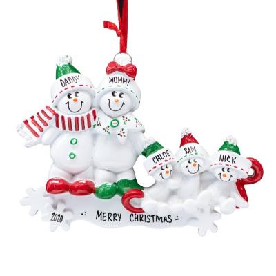 China Europe Snowman Family of 5 Personalized Family Sleigh Christmas Tree Ornament Family Decoration Snowman Ornament Christmas Gift Five of New for sale