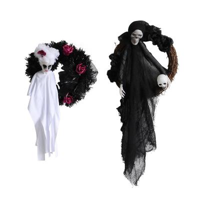 China Horror White Party Festival Cloth+Rattan Branches Cloth+Rattan Halloween Party Ghost Door Garland Ornaments Black Ghost Door Hanging Garlands for sale