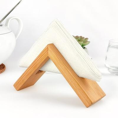 China Country Wooden Triangle Napkin Holder Restaurant Dining Countertop Table Decor Sheet Paper Stand Tissue Boxes Case Upright Tissue Holder for sale