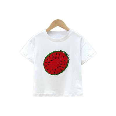 China Cute Boys Girls Toddler Girls T-shirt Glitter Watermelon Magic Flip Sequin T-shirt For Summer Watermelon Short Sleeve Crewneck Stitches Tops for sale