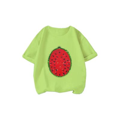 China Women's Sequined T-shirt Changeable Half Sleeve Men's Summer Kids Sequin T-shirt Watermelon Pattern Regular Adult Short Sleeve Color for sale