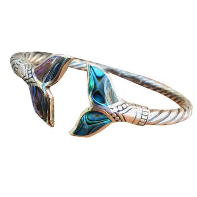 China Women Romantic Shell Abalone and Mermaid Tail Bangle Bracelet Girl Hand Chain Adjustable Open Bracelets Slap Bracelet Bangle Charm Bracelet for sale