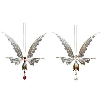 China Minimalist Angel Butterfly Wings Wind Chimes for Home Outdoor Decoration Window Dragonfly Hanging Crystal Sun Catcher Car Pendant for sale