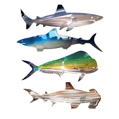 China Home Decor Art Poster Pub Rustic Home Decor Stainless Steel Shark Art Decoration Wall Hanging Pendant Plaque Wall Minimalist Bar Diner for sale