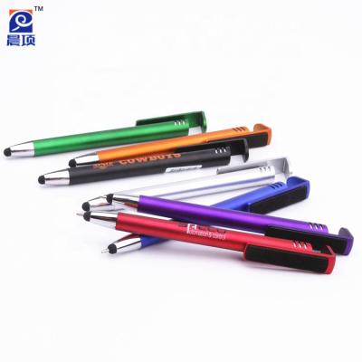 China Promotional Pen New Design 4 in 1 Stand Multi Touch Screen Phone Stylus Pen XP Function Holder Cleaner Ball Pen for sale