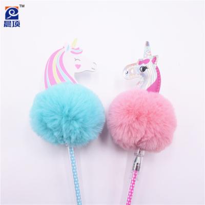 China Wholesale Student office pen rollerball pen plush gel pom pom unicorn promotional advertising fluffy pen for sale