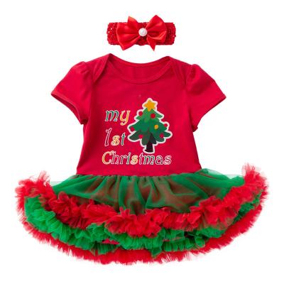 China New Product Christmas Baby New Product Cartoon Red And Green Net Dress Party Clothes Breathable Princess Yarn Romper Dress for sale