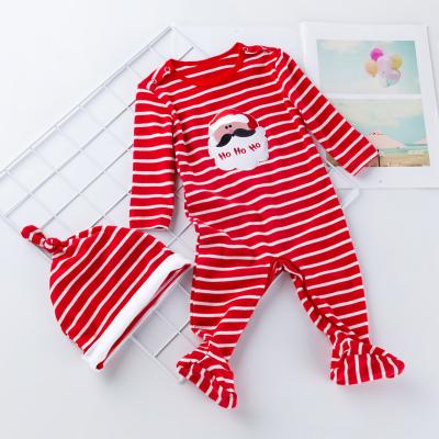 China Breathable Christmas Cotton Overalls Halloween Baby Romper Hat Newborn Long Sleeve Combed Striped Set for sale