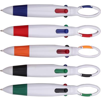 China Promotional Pen Multi Color Logo 4 Color Plastic Customized Carabiner Pen for sale