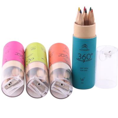 China Promotional Gift 3.5 Inch 6pcs Rainbow Color Natural Pencil Set With Sharpener Mini Colors Pencil Case Wood Colored Pencil for sale