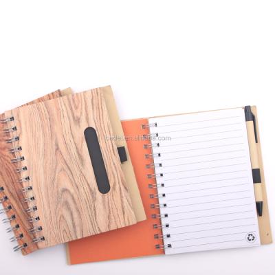 China Spiral Printing Pattern Wooden Cover Eco Friendly Notebook With Pen for sale