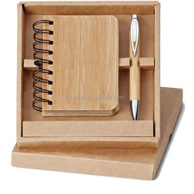 China Customized Spiral Logo Bamboo Notebook With Pen for sale