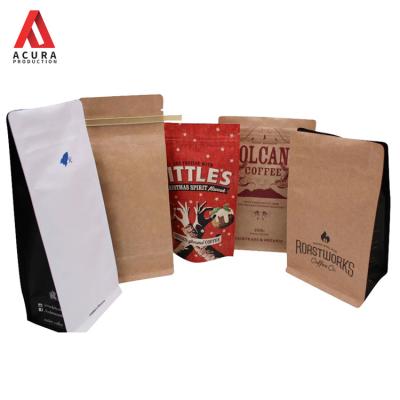 China Custom Printed Moisture Proof Kraft Paper Flat Bottom Compostable Empty Coffee Bags With Valve And Zipper For Coffee Bean/Tea Packaging for sale