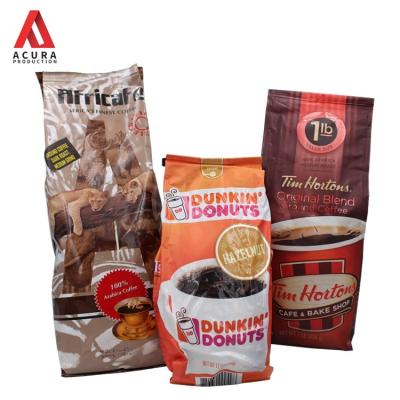 China Customized Design Logo Plastic Quad Seal Side Gusset Aseptic Coffee Bag With Valve And Tin Tie for sale