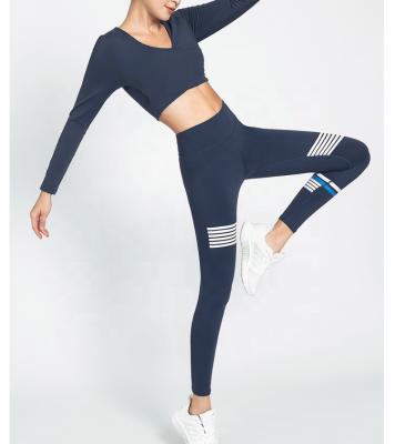 China Breathable OEM RPET Recycled Fabric Sustainable Apparels Womens Sports Wear Two Piece Set Top And Legging for sale