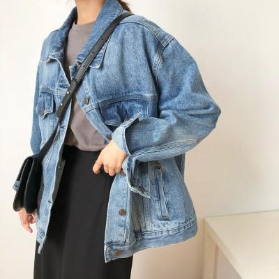 China Sustainable Spring Blue Denim Jacket Outfit Retro Korean Student Jeans Jacket For Women for sale