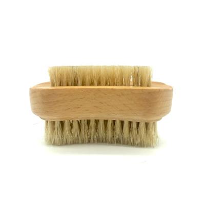 China Beauty Care Make Tools All Natural Laser Boar Hair Logo Double Side Wood Nail Dust Brush Nails Cleaning Brushes for sale