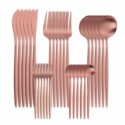 China Rose Gold Cutlery Set Tropical Matte Dinnenrware Set Stainless Steel Flatware Kitchenware Dinner Knives Forks Spoons For Home for sale