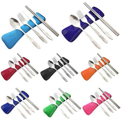 China Tropical 4 Pcs/Set Stainless Steel Fork Spoon Chopsticks Travel Camping Cutlery Tools Tableware for sale