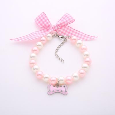 China General High End Bone Silicone Pet Collar Bow Jewelry 5 Color Bead Pet Collar for sale