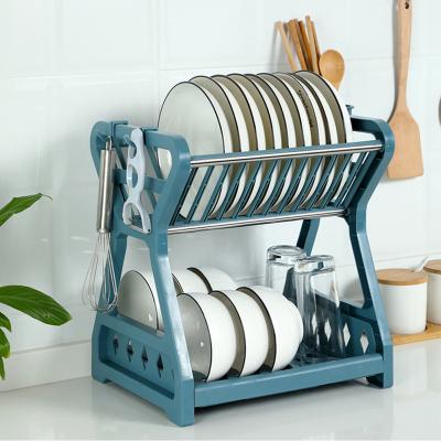 China Household Stocked Dish Drying Rack Kitchen Supplies Dish Storage Drain Rack Double Layer Dish Filter Rack Multifunctional Kichen Tools for sale