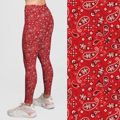 China New Design Antibacterial Super Soft Fabric High Waist Leggings Red Paisley Pattern Custom Printed Yoga Leggings For Women for sale