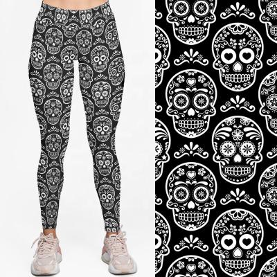 China 2021 New Arrival Antibacterial Leggings Halloween Skulls Custom Printed High Waisted Milk Workout Yoga Fitness Silk Leggings For Women for sale