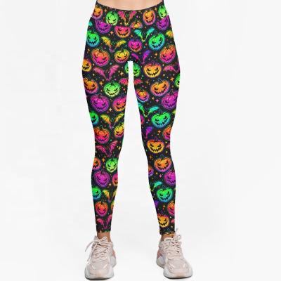 China Antibacterial Wholesale Custom Printed Colorful Yoga Pants Workout Halloween Pumpkin Gym Woman Super Soft Leggings for sale