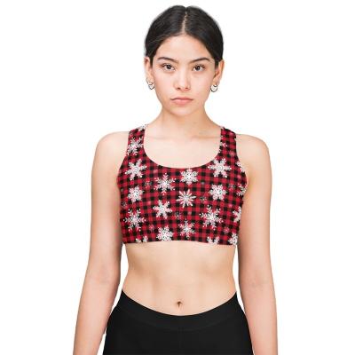 China Customized Women's Customized Women's Runner Pattern Push Up Yoga Bra Christmas Adjustable Snowflake Sports Bra Crop Top for sale