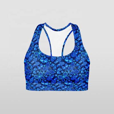 China Women Breathable Soft Compression Yoga Sports Full Support Printed Bra With Removable Cups for sale